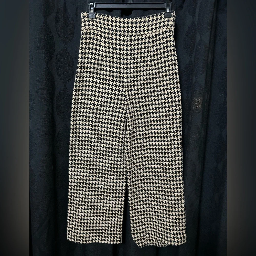 Zara Houndstooth Ankle/ Wide LegSweater Pants Size Small - Picture 3 of 15
